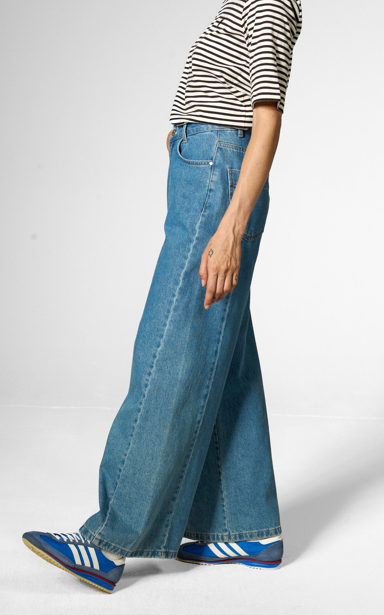 Mademoiselle YéYé - Wide Division Denim Trousers Ocean Blue