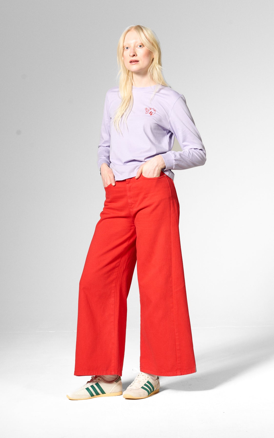 Mademoiselle YéYé - Wide Division Denim Trousers High Risk Red