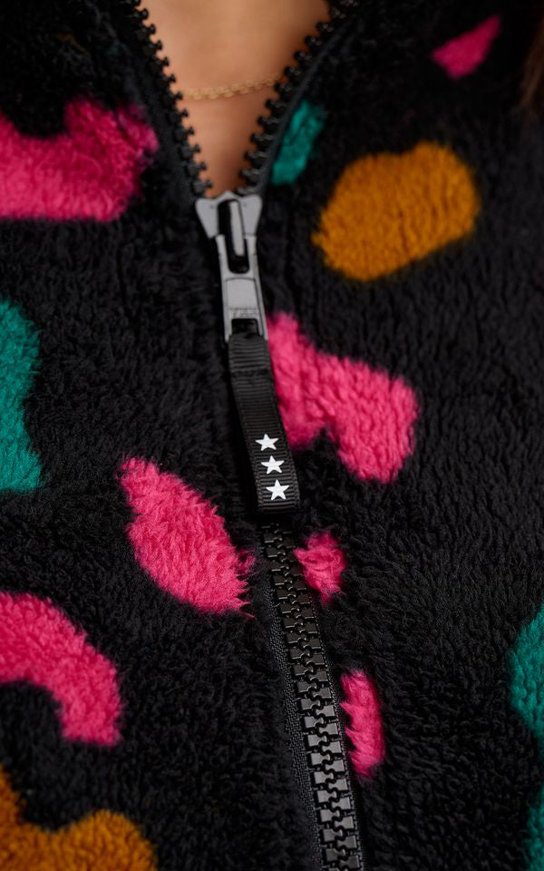 Sugarhill Brighton - Hartley Zip Up Fleece Black Colourful Shapes