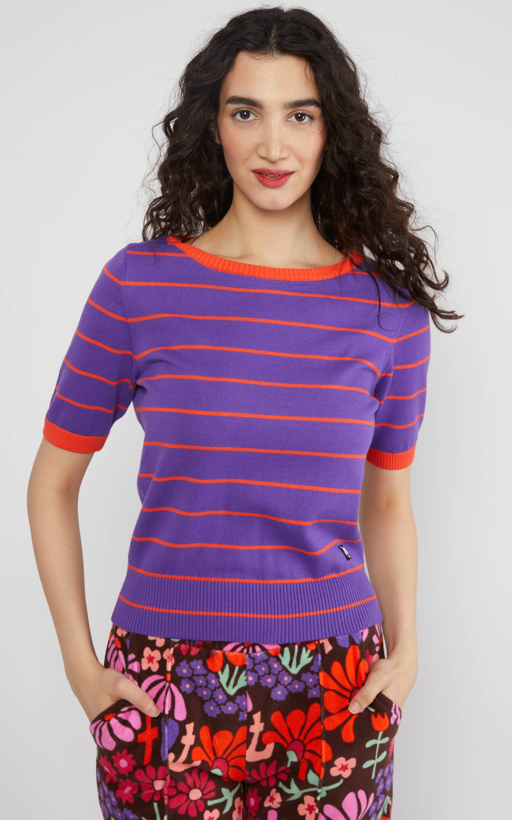 Blutsgeschwister - Pretty Preppy Knitted Jumper Everything In Bold Lilac Ribbons Stripes
