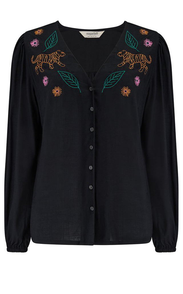 Sugarhill Brighton - Dawn Blouse Black Tiger Embroidery