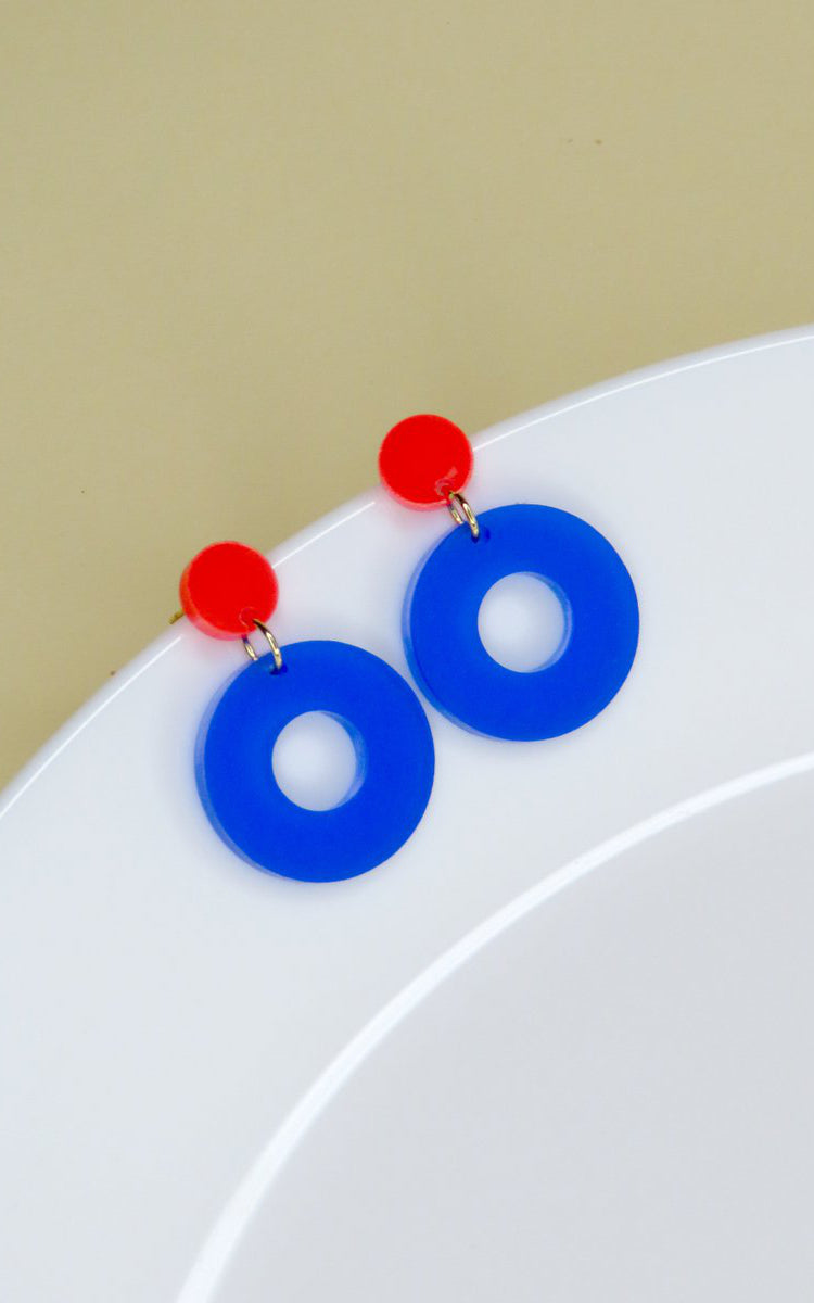 Circle Oorbellen Rood Kobalt Blauw