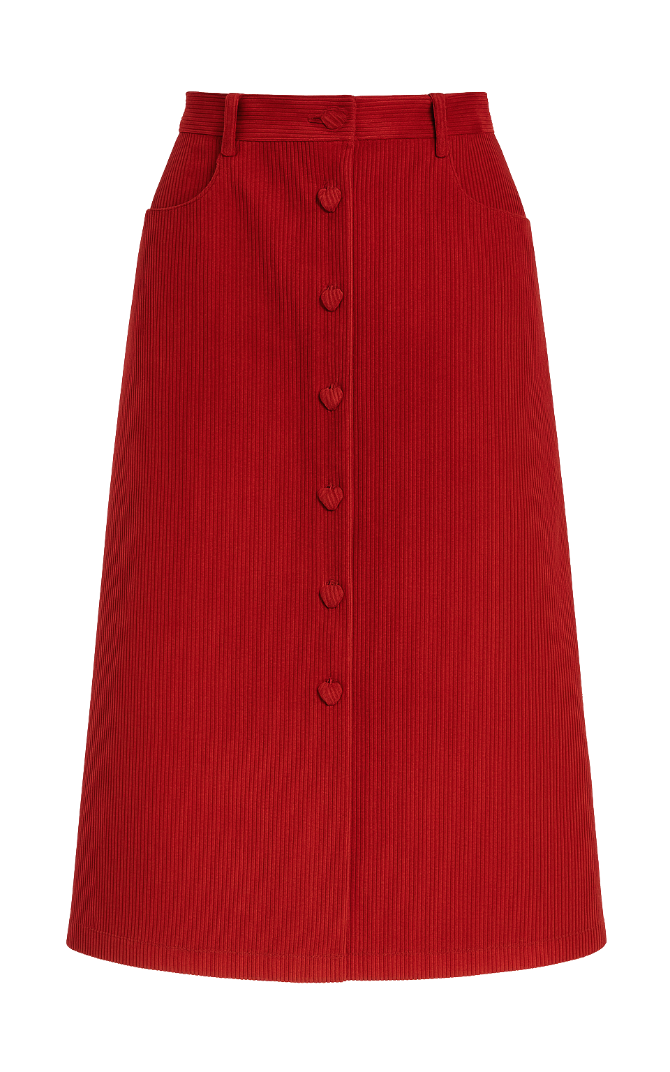 Pepaloves - Corduroy Skirt With Red Heart Buttons
