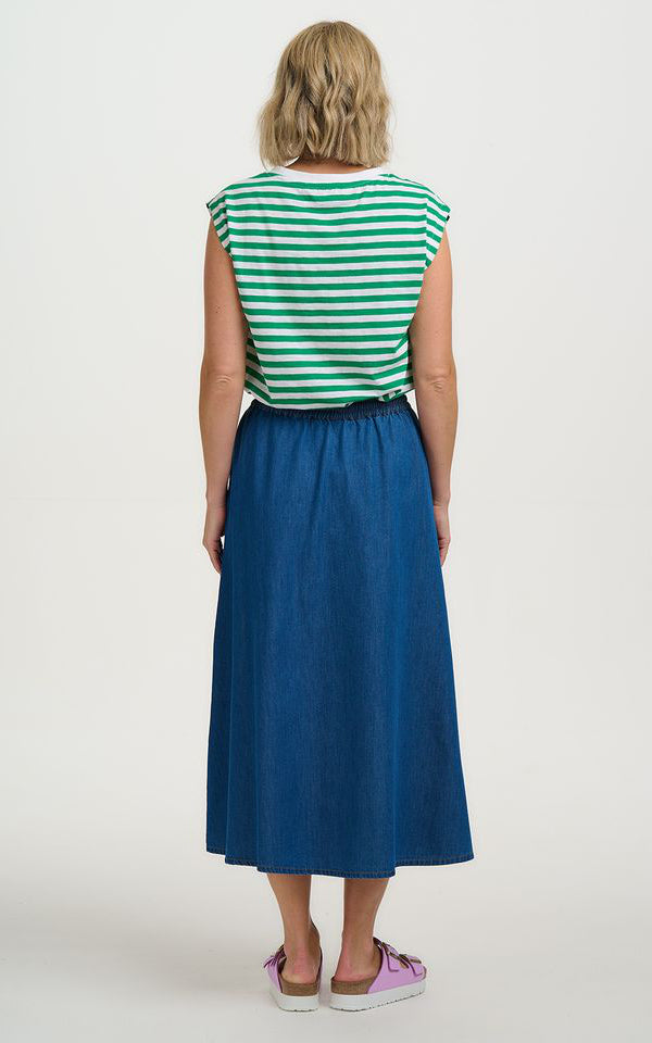 Sugarhill Brighton - Chrissy Relaxed Tank T-Shirt White Green Stripe Floral Sprig