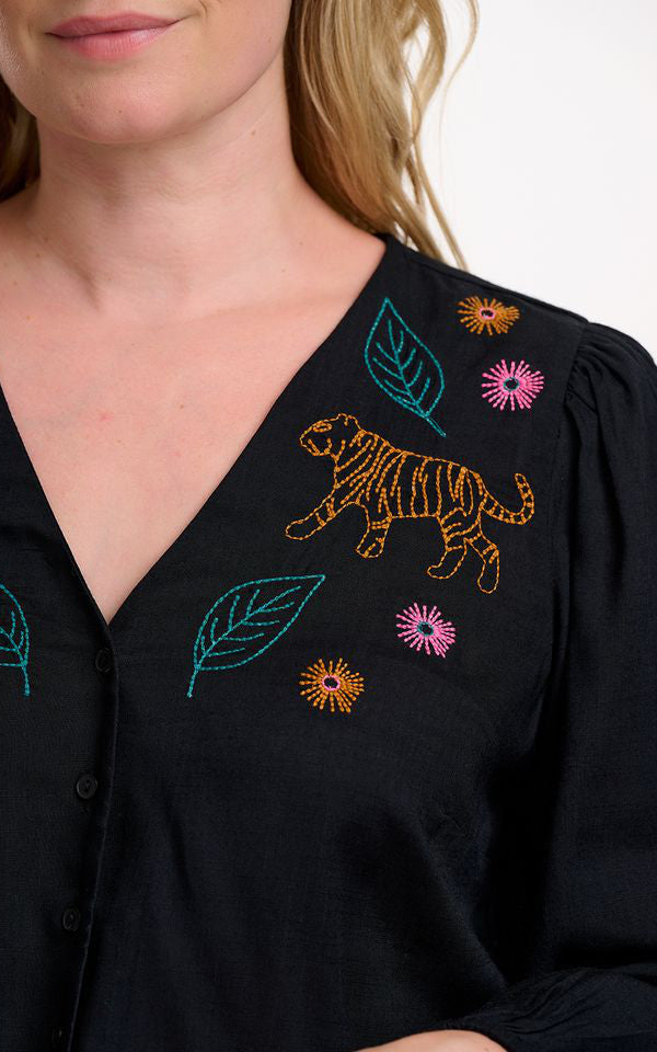 Sugarhill Brighton - Dawn Blouse Black Tiger Embroidery