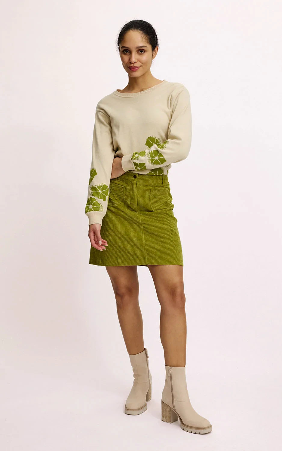 Tranquillo - Corduroy Mini Skirt Golden Cypress