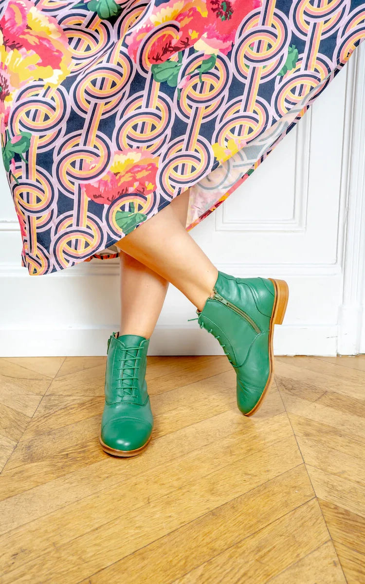 Swivells - Mama Green Pine Leather Ankle Boots