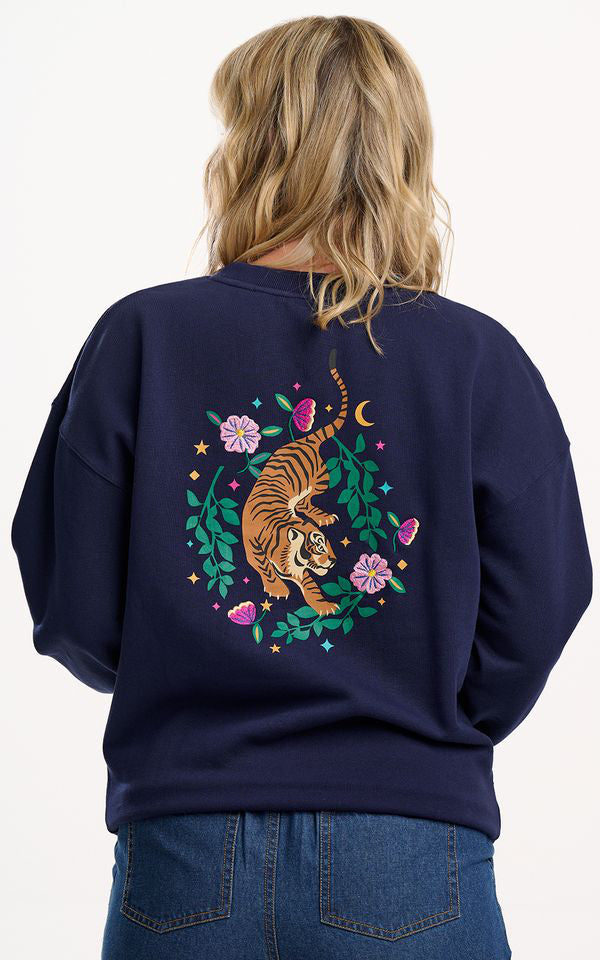 Sugarhill Brighton - Eadie Relaxed Sweatshirt Navy Midnight Magic Tiger